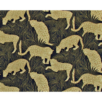 Jungle animal fabric jaguar drapery material metallic, Standard Cut