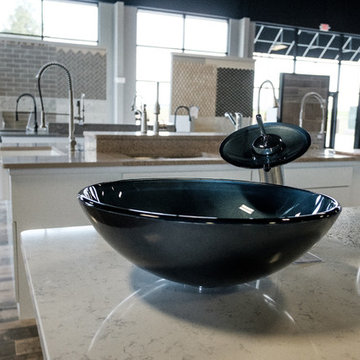 glass vessel sinks on display
