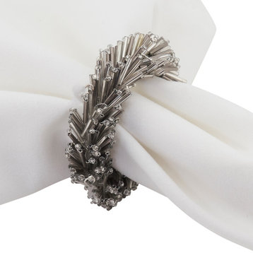 Round Beaded Napkin Rings, Set of 4, Silver