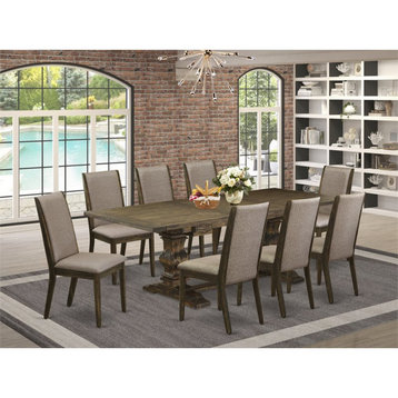East West Furniture Lassale 9-piece Wood Dining Table and Chair Set in Brown