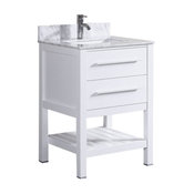 24" White Bathroom Vanity With Marble Top & Backsplash, Single Hole Sink Top