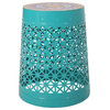 Miller Indoor Lace Cut Side Table With Tile Top, Teal/Multi-Color