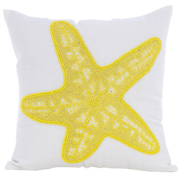 Yellow Decorative Pillow Covers 18"x18" Cotton, Yellow Starfish