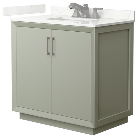 Strada 36" Light Green Single Vanity, Quartz Top, 3-Hole, Nickel Trim