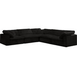 Meridian Furniture - Cozy Velvet Upholstered Comfort L-Shaped Modular Sectional, Black, 5-Piece: 2 Armless Chair, 3 Corner Chair - Bring home this Cozy 5-piece sectional for a fresh new look. Embrace casual elegance with this Cozy velvet cloud-like comfort modular fiber-filled seating option. Handsome from all angles, this piece features soft black velvet upholstery to make it an easy fit in any room. This modular piece can be combined with other items in the Cozy collection to create a seating group of your dreams. The cushions on this piece are exceptionally comfortableand filled with fiber for luxury that you deserve as you rest and relax.