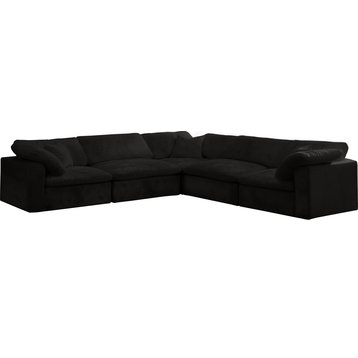Cozy Velvet Upholstered Comfort 5-Piece L-Shaped Modular Sectional, Black