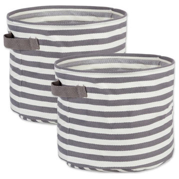 DII Round Modern Woven Cotton Medium Stripe Laundry Bin in Gray (Set of 2)