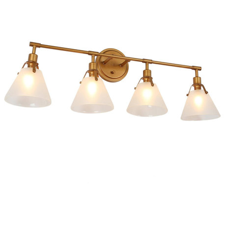 LNC Modern 4-Light Distressed Gold Bathroom Vanity Light With Glass