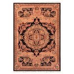 Bareens Designer Rugs - Pak Persian Damaris Black/Tan Wool Rug 4'6'' x 7'2'' - Designed with mesmerizing intricacy and gorgeous color palette, this hand-knotted masterpiece demonstrates the beauty and electrifying thrill of Pak Persian art. These meticulously hand-knotted Pak-Persian rug is made with pure wool and features breathtaking traditional, transitional, and tribal designs in bold luxurious color pallets. Known for their intricate designs these rugs are a reproduction of Persian rugs, made in Pakistan with unique Mughal designs. Made by master weavers using the same Persian texture, design and dying technique, we wanted to produce the most significant manifestation of Persian art, life, and culture. This rug is most famous for its exceptional quality, incredible designs, patterns, and vibrant rich color. Pak-Persian rugs made with Persian weave with high knot counts, which enables the high intricacy and detail found in the patterns are also referred to as "State of art", each color adds a rich beautiful detail in the artwork of this rug. The design, color, and beautiful chromatic composition with a vibrant sheen with intricate designs, exude beauty, elegance, and quality make this rug a masterpiece of its own.