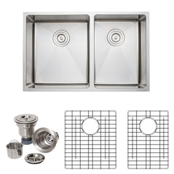 Wells Sinkware 45/55 Double Farm Sink Pack, Stainless Steel, Larger Bowl - Left