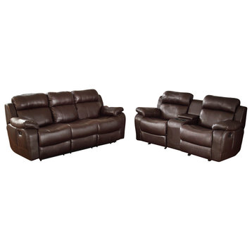 Homelegance Marille 2-Piece Reclining Living Room Set, Brown Leather