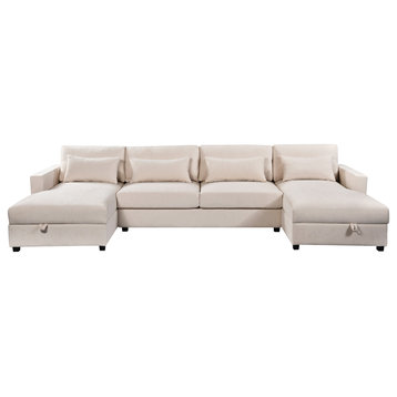 Spacious U-Shape Sectional Sofa: Perfect for Relaxation and Storage, Beige