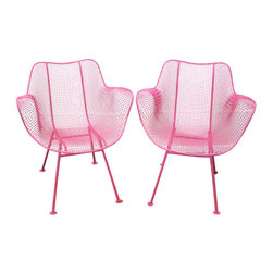 Pink Woodard Mesh Sculptra Patio Chairs - Living Room Chairs