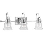 Progress Lighting - Litchfield 3-Light Bath - A casual, coastal-inspired collection. Litchfield features an hourglass-inspired column complemented by a crisp Chrome finish. Uses (3) 60-watt medium bulbs (not included).