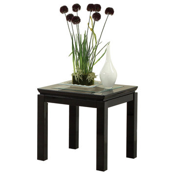 Contemporary Side Table, Lacquered Wooden Frame With Insert Glass Top, Black