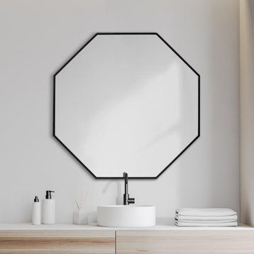 Helix Black Metal Frame Octogonal Mirror, 38" x 38"