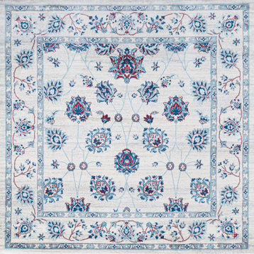 Modern Persian Moroccan Ivory/Blue/Red 5' Square Area Rug