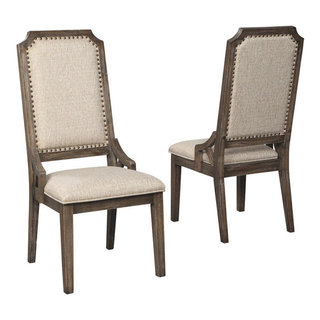 EMMA + OLIVER Crown Back Banquet Chair, Beige Patterned Fabric/Gold Frame