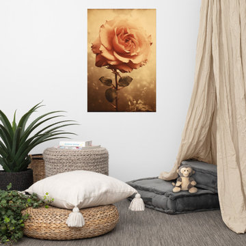 Faded Elegance Rose Vintage Retro Subdued Photorealism Digital Art Loose Print