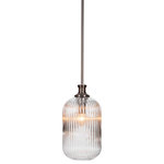 Toltec Lighting - Carina 1-Light Stem Hung Pendant, Matte Black/Clear Ribbed - Enhance your space with the Carina 1-Light Stem Hung Pendant. Installation is a breeze - simply connect it to a 120 volt power supply and enjoy. Achieve the perfect ambiance with its dimmable lighting feature (dimmer not included). This Stem Hung Pendant is energy-efficient and LED-compatible, providing you with long-lasting illumination. It offers versatile lighting options, as it is compatible with standard medium base bulbs. The Stem Hung Pendant's streamlined design, along with its durable glass shade, ensures even and delightful diffusion of light. Choose from multiple size, finish, and color variations to find the perfect match for your decor.
