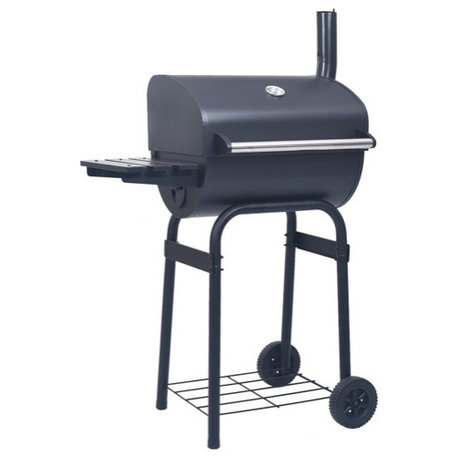 vidaXL Barbecue Grill Charcoal Grill BBQ Grill Smoker with Bottom Shelf Black