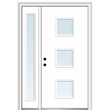 48"x80" 3 Lites Clear Right-Hand Inswing Primed Fiberglass Door, 4-9/16"