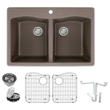 Aversa Granite 33" Drop" Kitchen Sink Kit, Espresso