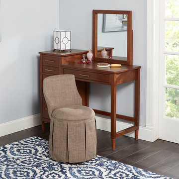 Sullivan Skirted Swivel Vanity Chair with Back, Tan