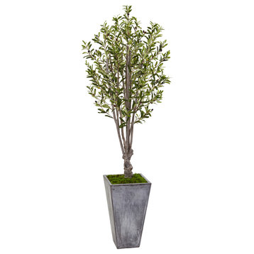 6' Olive Artificial Tree, Stone Planter
