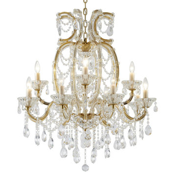 12-light Satin Brass Chandelier With Clear Hanging Crystals
