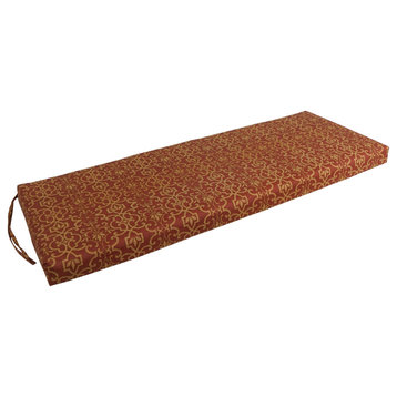 54"X19" Patterned Outdoor Spun Polyester Bench Cushion, Vanya Paprika