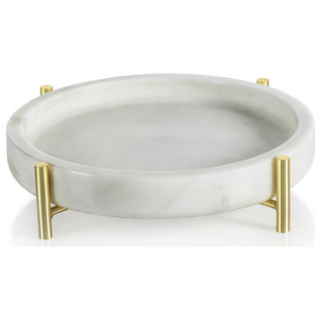 Pordenone Round Marble Tray on Metal Stand, Small