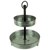 Rustic Round 2 Tier Galvanized Metal 16 inch tall Serving Tray