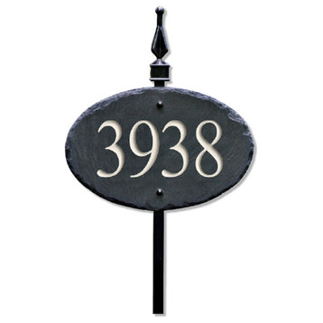 CARVED SLATE Address Plaque with LAWN STAKE / House number Marker / Sign