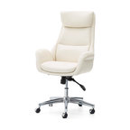 Mid-Century Leatherette Adjustable Swivel High Back Office Chair, Cream White