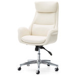 Glitzhome - Mid-Century Leatherette Adjustable Swivel High Back Office Chair, Cream White - Glitzhome Mid-Century Modern Leatherette Gaslift Office Chair is designed to add an accent and stylish touch to your workplace. Its color suggests elegance and inspires productivity, while its shape guarantees 100% back support when permorfing office tasks. Multi-functional mechanism to enable full adjustability.
