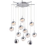 ET2 - ET2 Lighting E20328-83PC Spot 12-Light Pendant - Spheres of half Polished Chrome metal and half Clear Acrylic create a stunning pendant. The top of the metal is slotted which allows to adjust and aim the light. Edge lit LED technology provide even and soft light for efficiency and comfort.