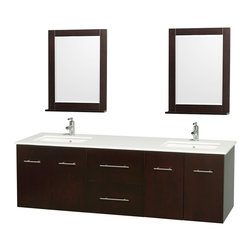 Wyndham - Centra 72" Double Vanity, Espresso, 24", Top White Stone, White Square Porcelain - Bathroom Vanities And Sink Consoles