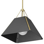 Golden Lighting - Golden Lighting 3879-M BCB-NB Ranik 1-Light 16" Pendant - Brighten your space with the stylish Ranik pendant. Sleek and modern, the fixture features a textured metal shade in a Natural Black finish to contrast the smoothness of the beautiful Brushed Champagne Bronze hardware. Matching strips of gold give the geometric shades a refined, tailored feel. The wide, open bottom of the elegant shade allows for bright task and ambient lighting. Hang the pendant alone or create a stunning look with multiple fixtures.