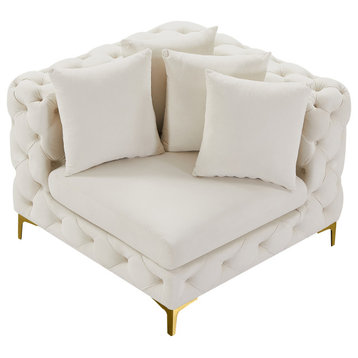 Tremblay Velvet Upholstered Corner Chair, Cream