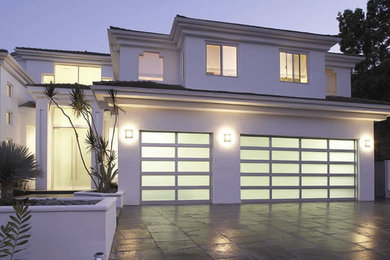 Modern Aluminum & White Laminate Glass Garage Doors