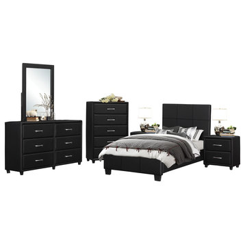 6-Piece Langtry Full Platform Bed, Dresser, Mirror, 2 Nightstand, Chest Black