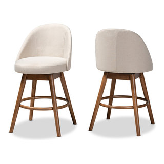 Aubree Light Beige Walnut Finished Wood Swivel Counter Stool Set