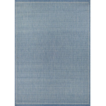 Couristan Recife Saddle Stitch Champagne and Blue Indoor/Outdoor Rug, 5'3"x7'6"