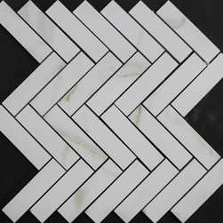 Marble Look Herringbone pattern porcelain tile - EE1783 - Wall & Floor Tiles