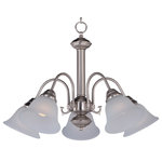 Maxim Lighting International - Malaga 5-Light Chandelier, Satin Nickel, Frosted - Shed some light on your next family gathering with the Malaga Chandelier. This 5-light chandelier is beautifully finished in oil rubbed bronze with frosted glass shades. Hang the Malaga Chandelier over your dining table for a classic look, or in your entryway to welcome guests to your home.