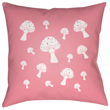 Mushrooms by Surya Poly Fill Pillow, Pink, 18' x 18'