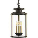 Progress Lighting - Squire Collection 3-Light Hanging Lantern, Antique Bronze - Squire lanterns feature a classic traditional profile with clean, modern metal fittings. Accented with contrasting metallic elements, the cylindrical frame is comprised of a clear glass diffuser. Uses Three 60 W Candelabra Base bulbs (not included).