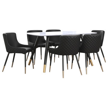7-Piece Dining Set, White Table With Black Chair