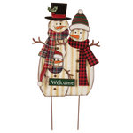 Glitzhome,LLC - 29.92"H Metal Christmas Snowman Decor - This Christmas snowman is a functional member of our Christmas collection which could be KD, a standing decor or Hanging Decor. How functional it is! This time Mr. Snowman has brought his family to your garden. Best centerpiece for this special season with your family and friends. Snowman family is cutely designed and well made.